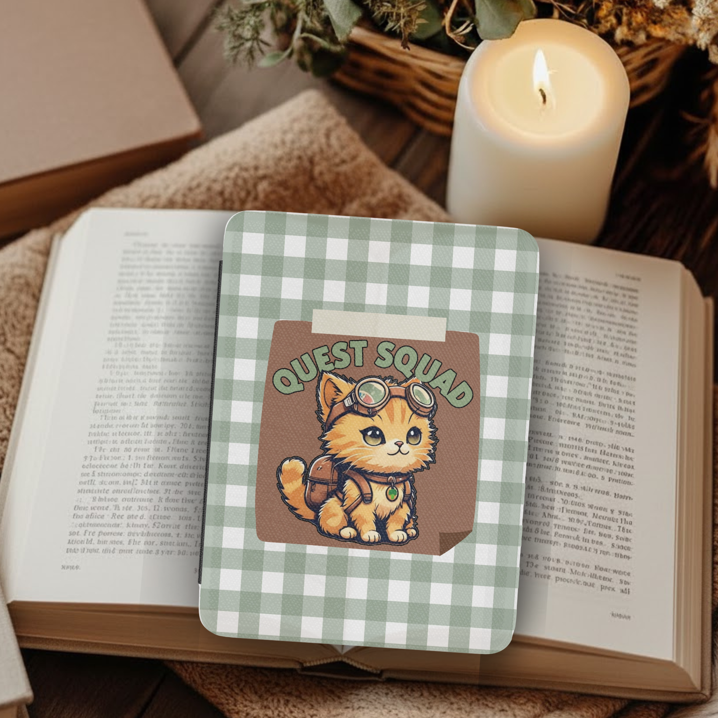 Fourth Wing Quest Squad Broccoli Leather Kindle Case with Hand Strap