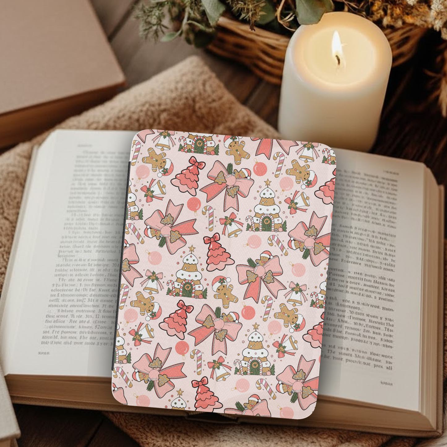 Coquette Gingerbread Bows Leather Kindle Case with Hand Strap