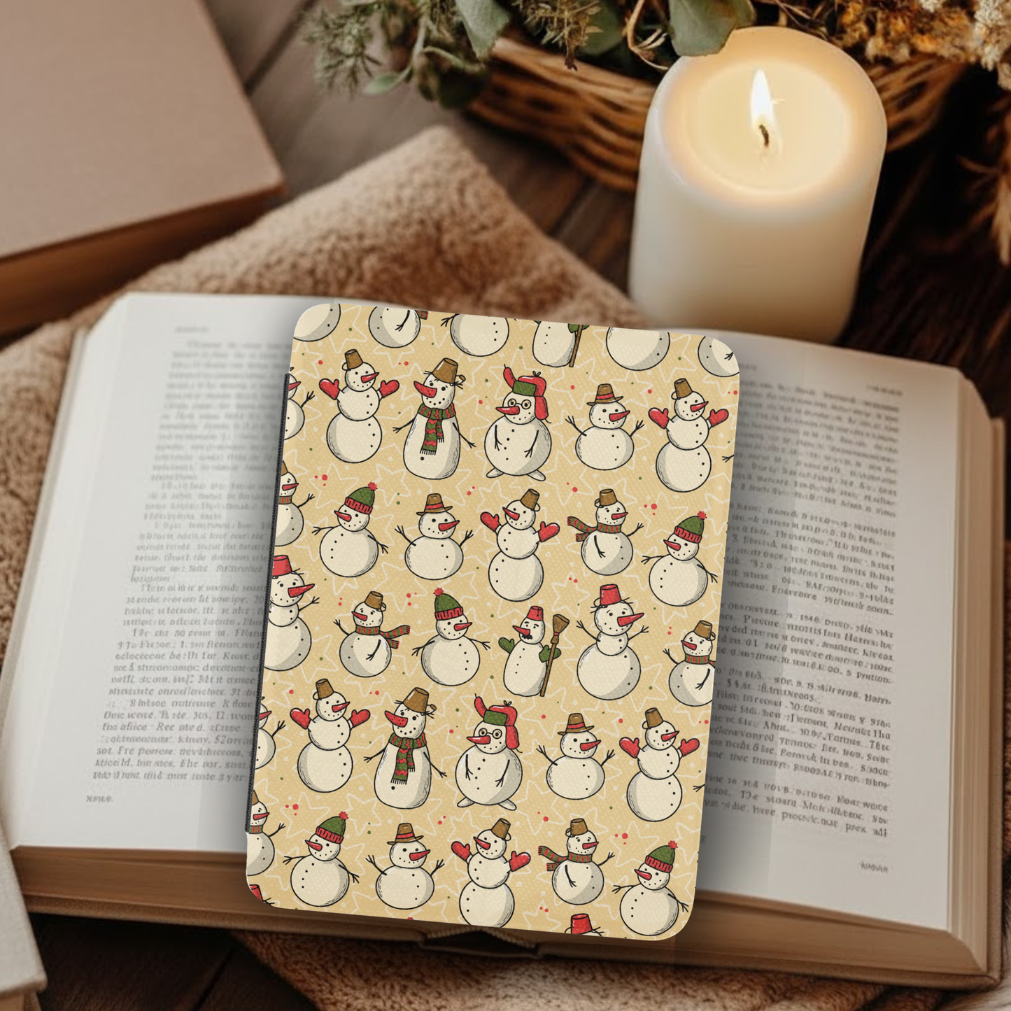 Vintage Snowmen Leather Kindle Case with Hand Strap