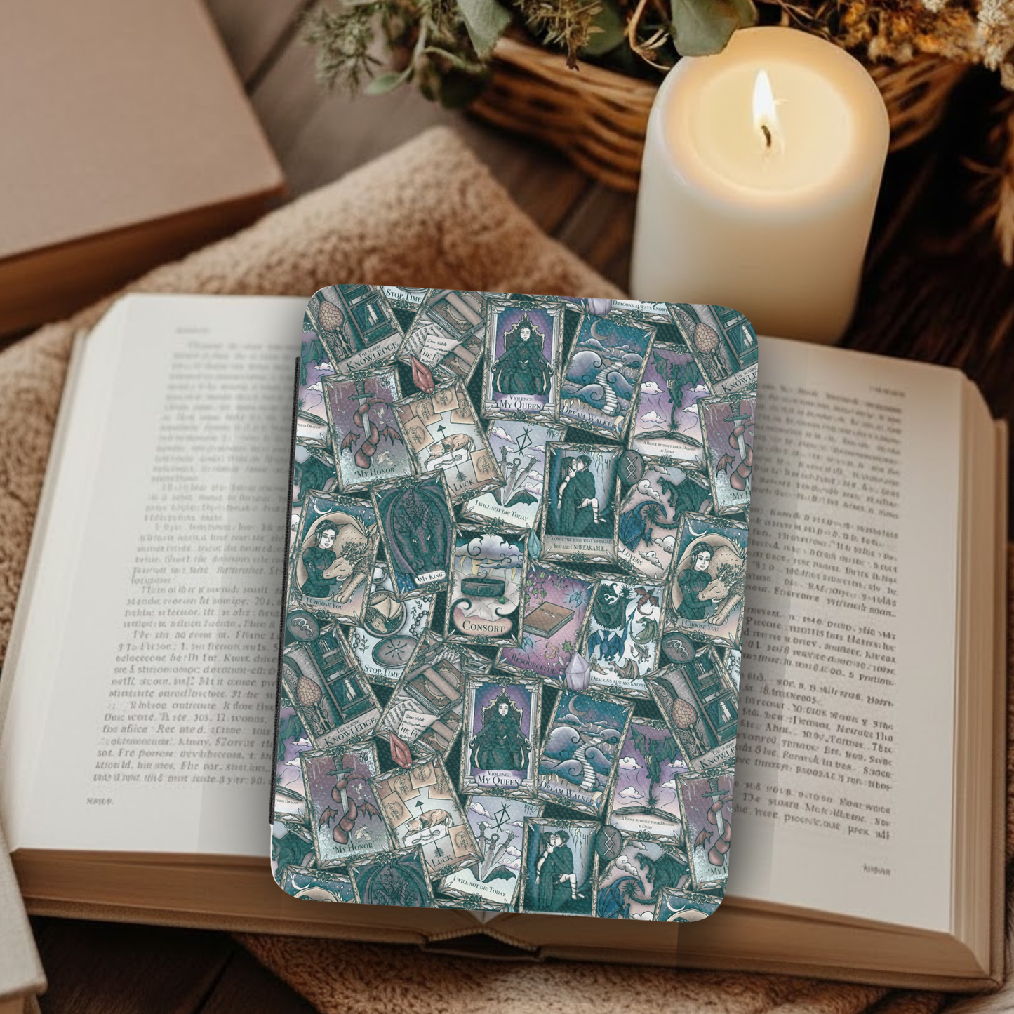 Fourth Wing Tarot Leather Kindle Case with Hand Strap