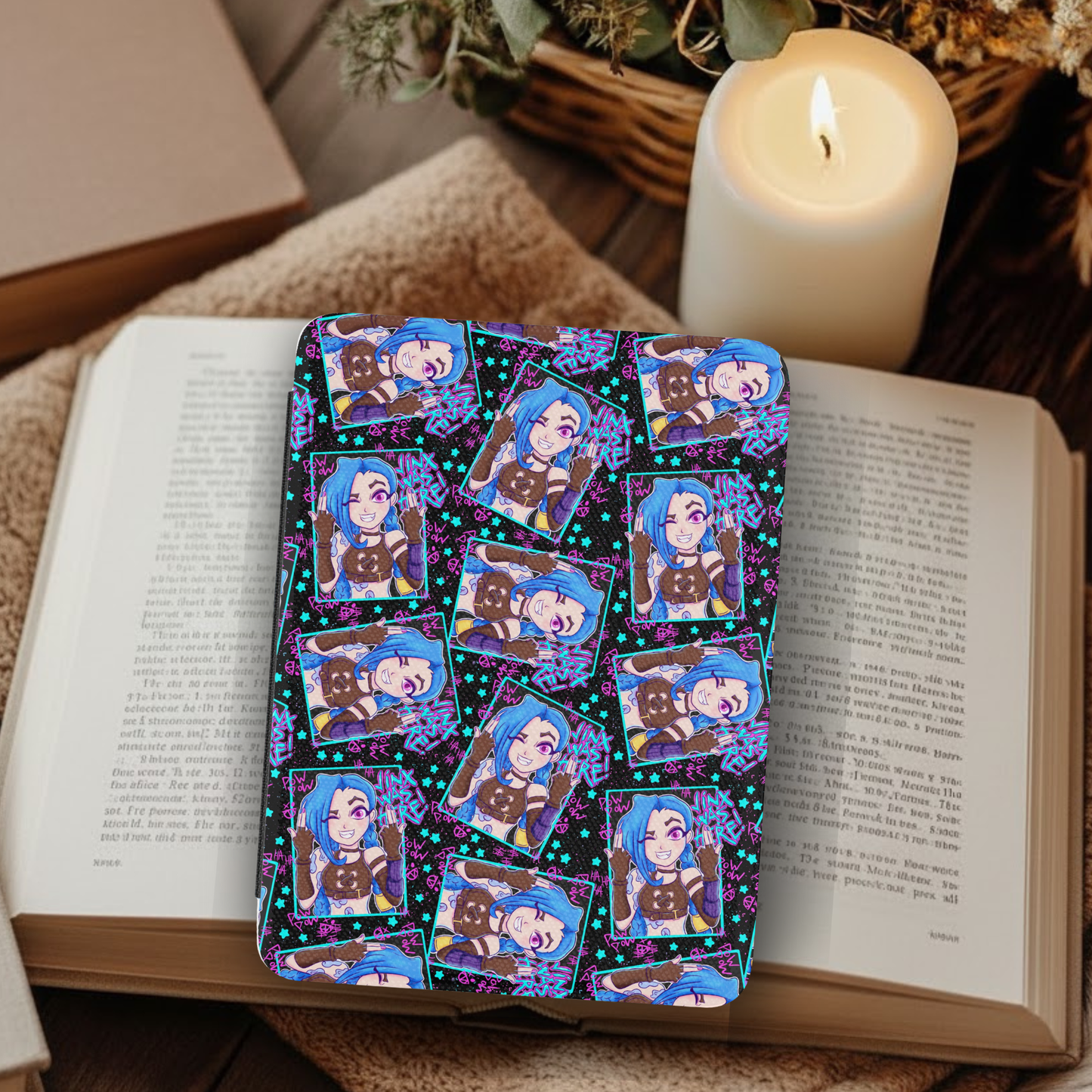 Arcane Jinx Cartoon Leather Kindle Case with Hand Strap