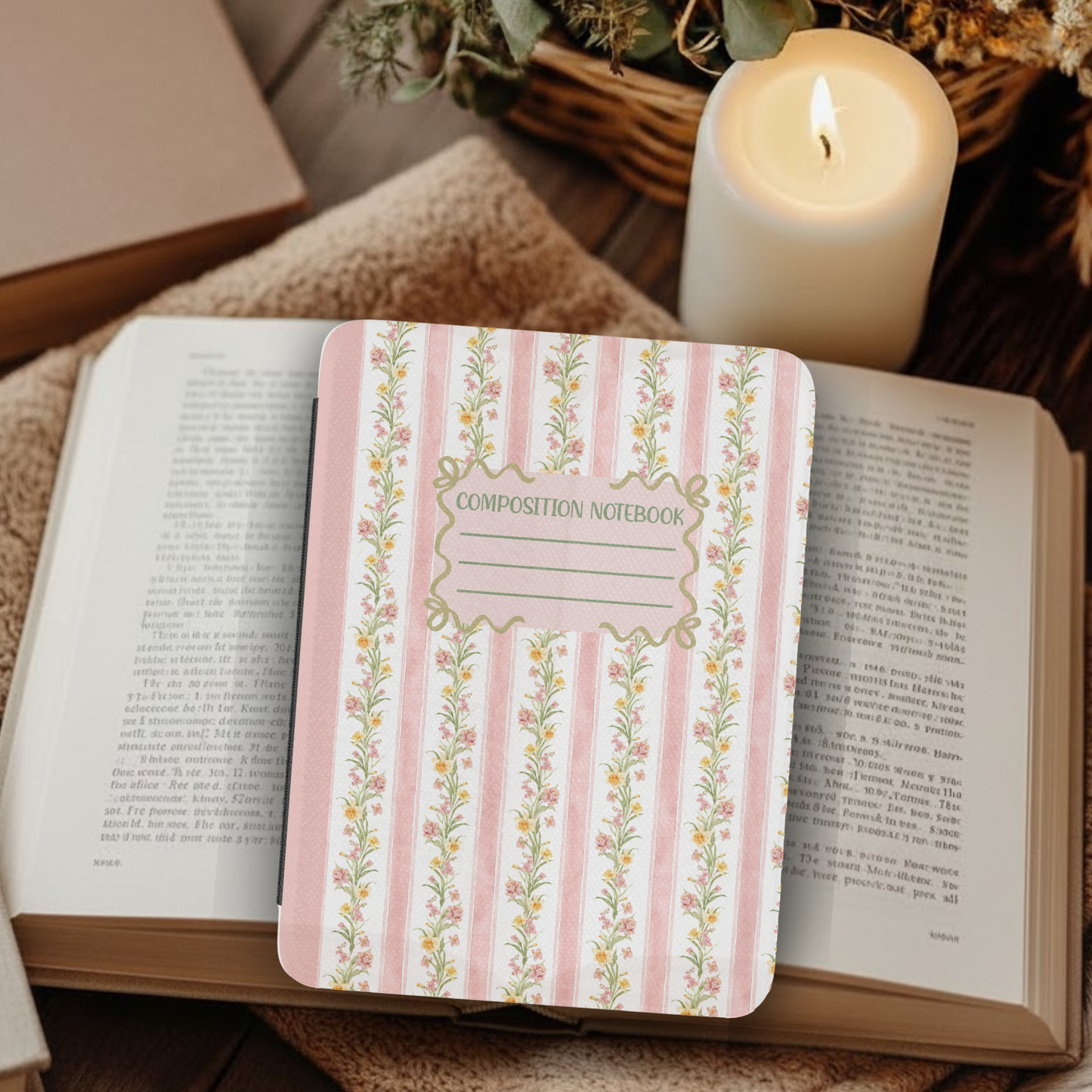 Floral Composition Notebook Leather Kindle Case with Hand Strap