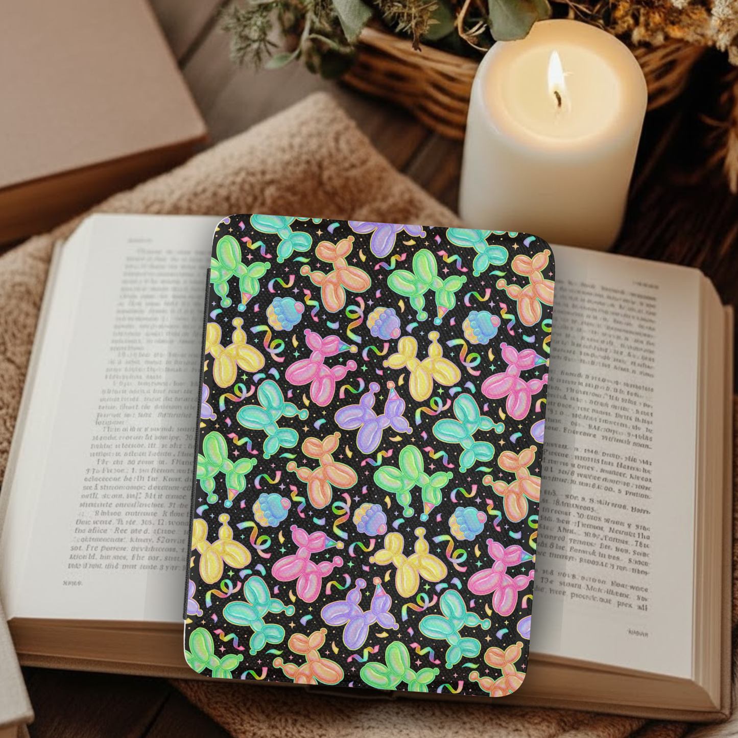 Colorful Balloon Dogs Leather Kindle Case with Hand Strap