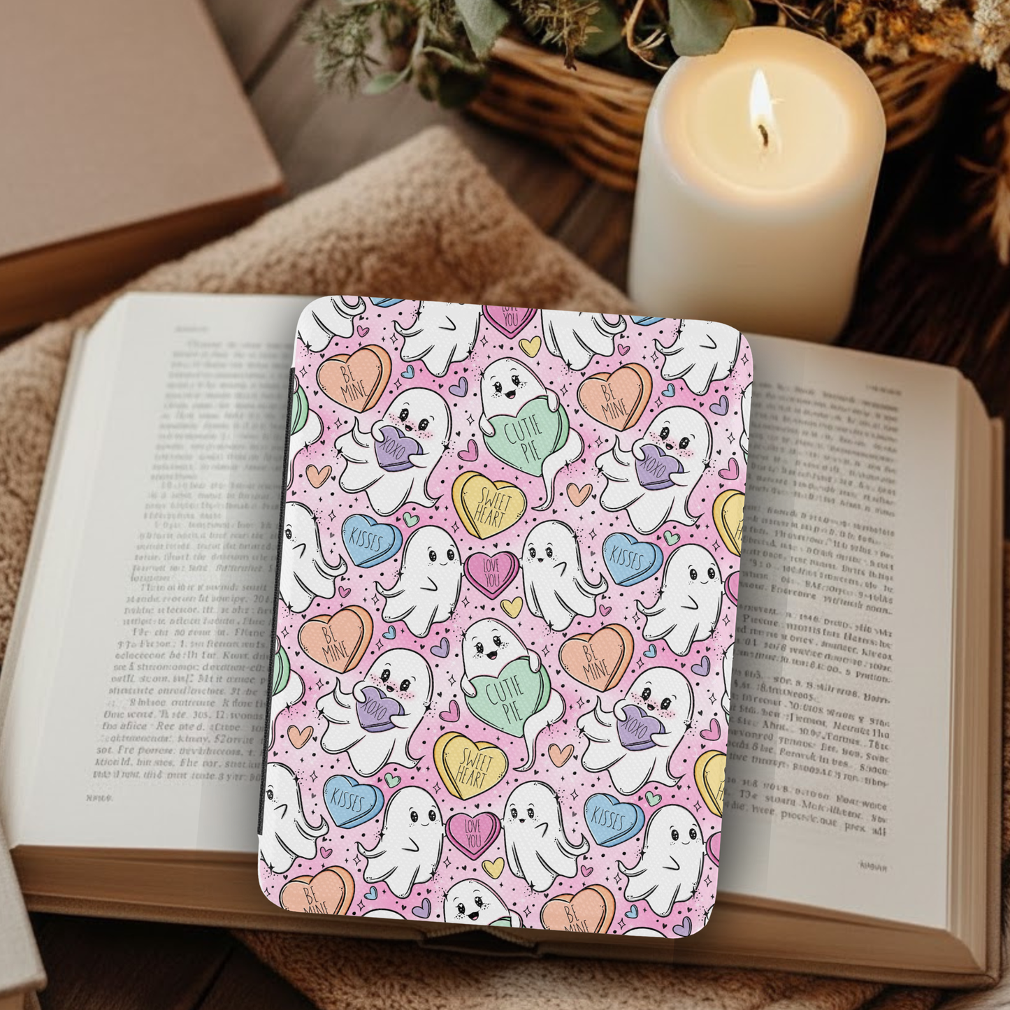 Valentine's Love Ghost Leather Kindle Case with Hand Strap