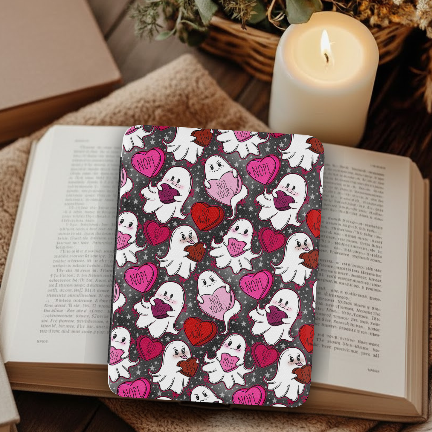 Valentine's Anti-Love Ghosts Leather Kindle Case with Hand Strap