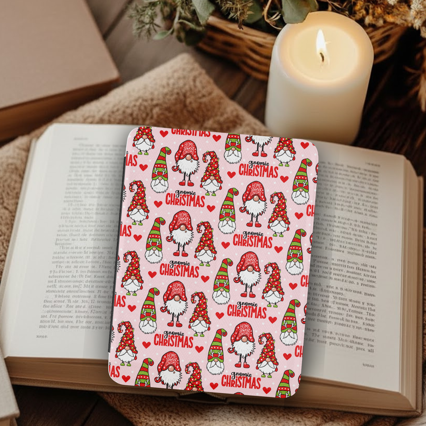Coquette Christmas Gnome Leather Kindle Case with Hand Strap