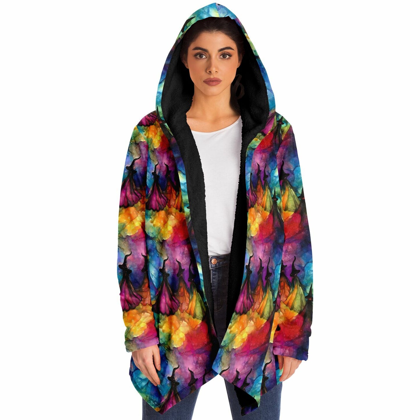 Neon Sneaky Witches Fleece Lined Hooded Cloak