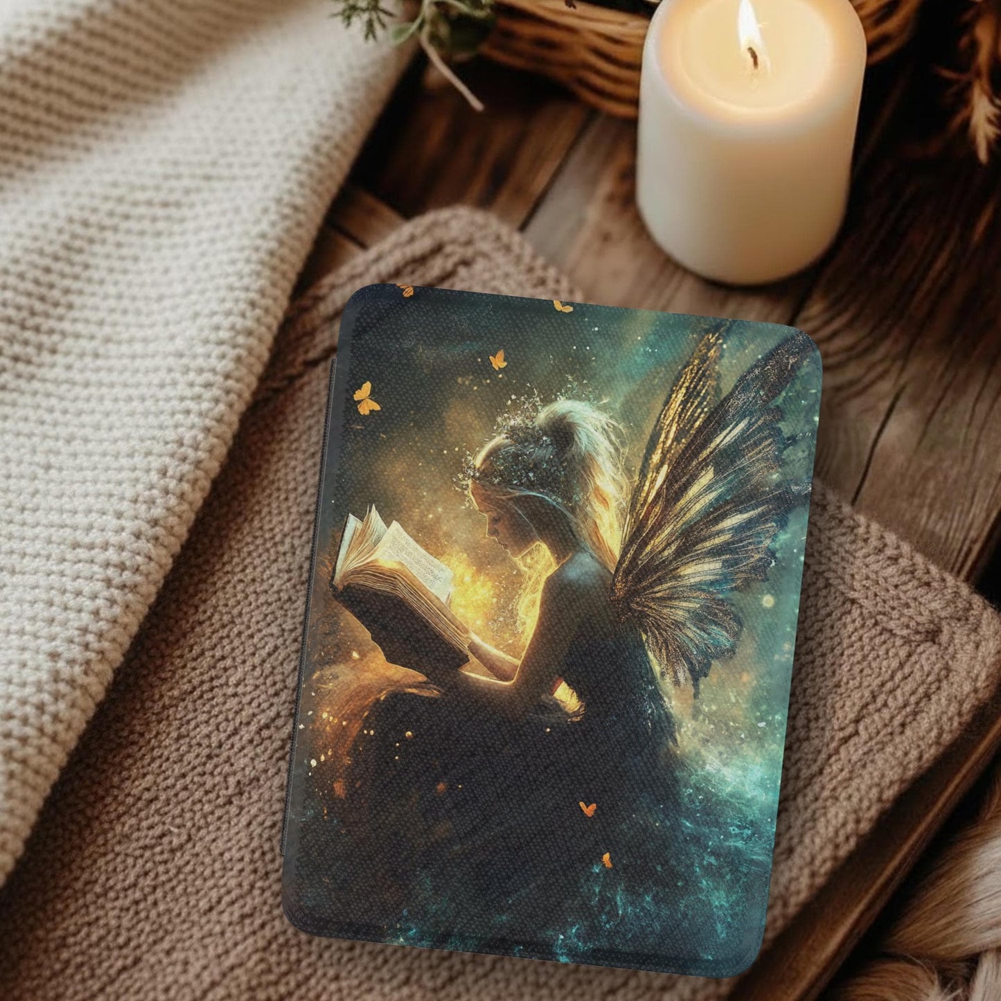 Fairy Reading Leather Kindle Case with Hand Strap