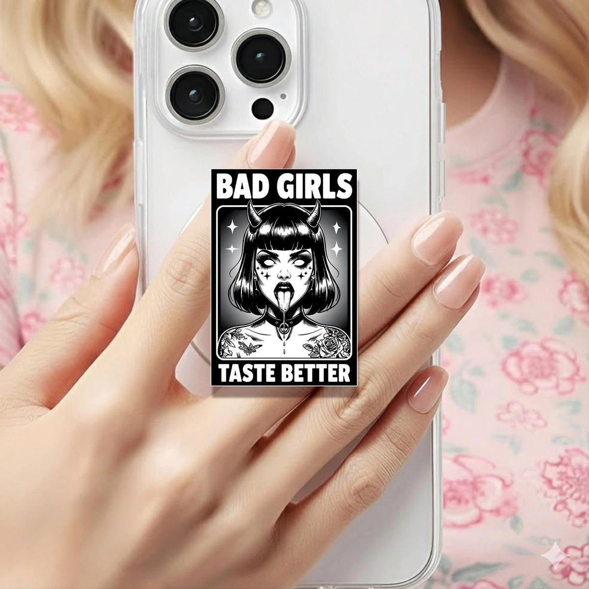 Goth Bad Girls Taste Better Holographic MagSafe Kindle Phone Grip