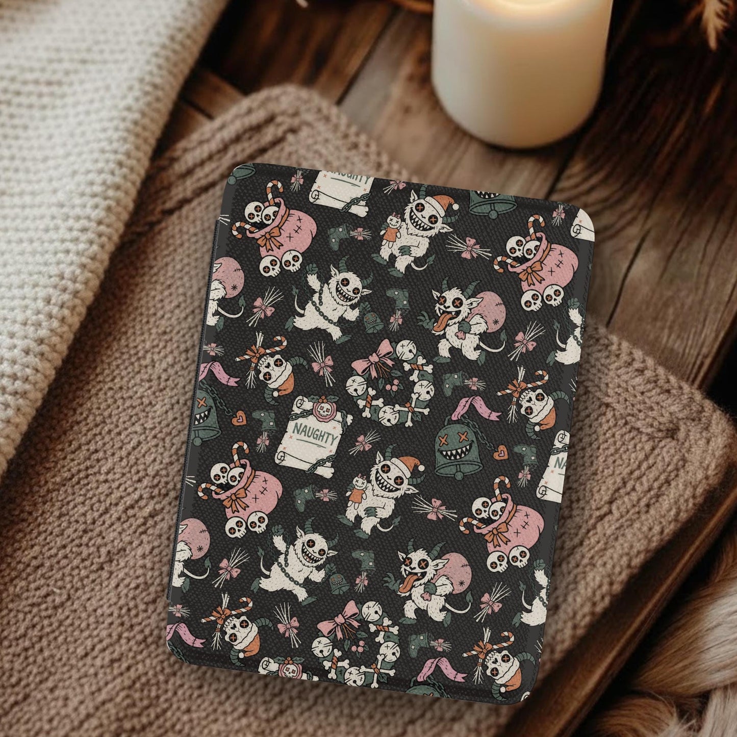 Creepy Krampus Christmas Leather Kindle Case with Hand Strap
