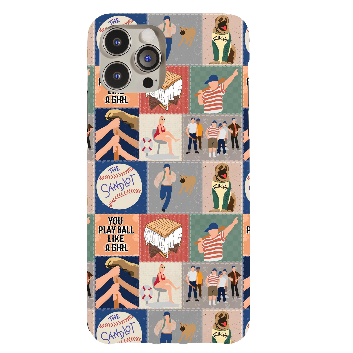 a phone case with a picture of people playing baseball