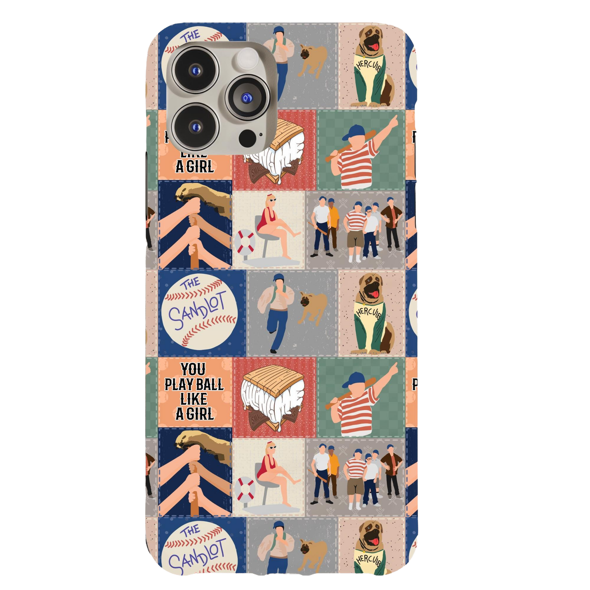 a phone case with a picture of people playing baseball