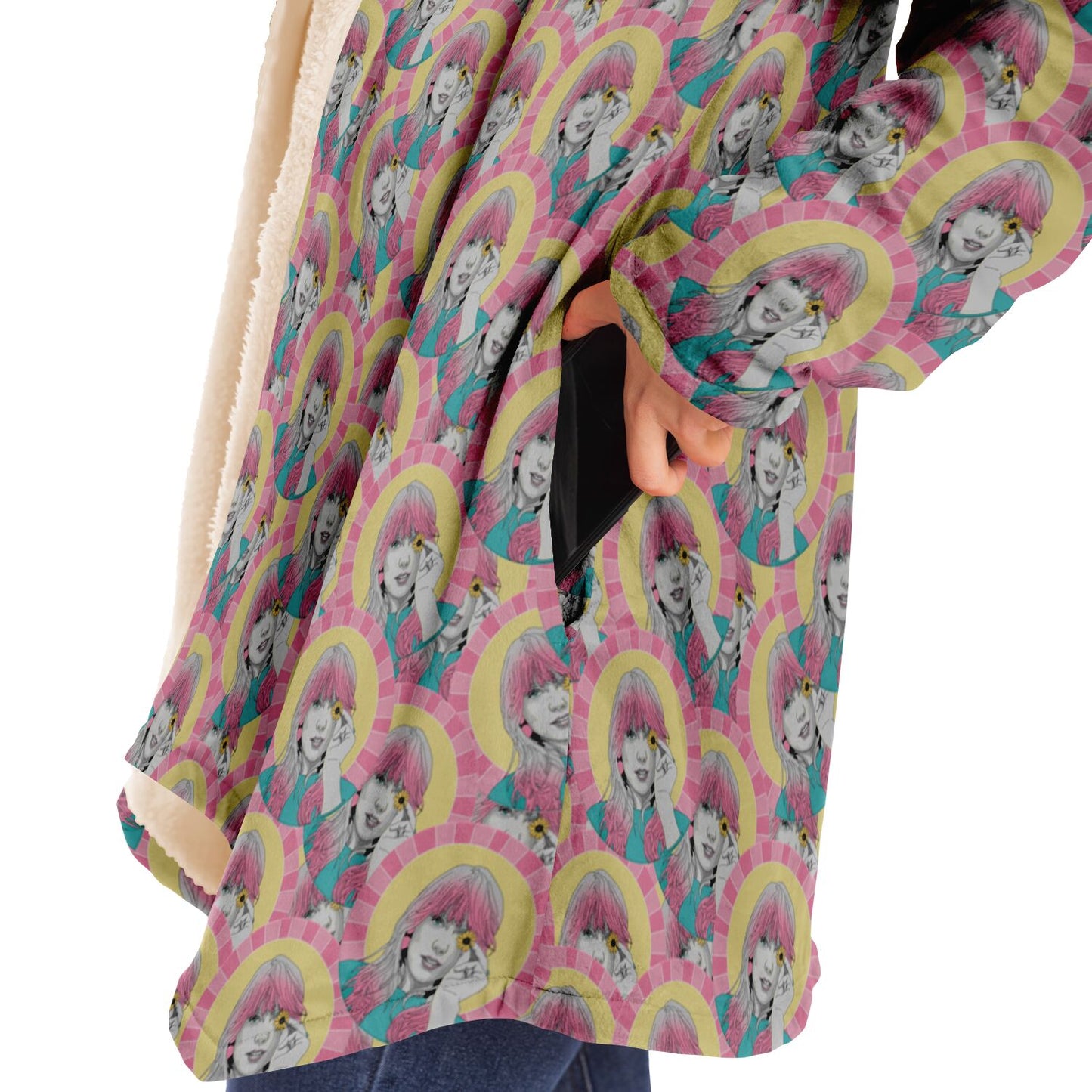 Pop Art TSwift Pattern Fleece Lined Hooded Cloak