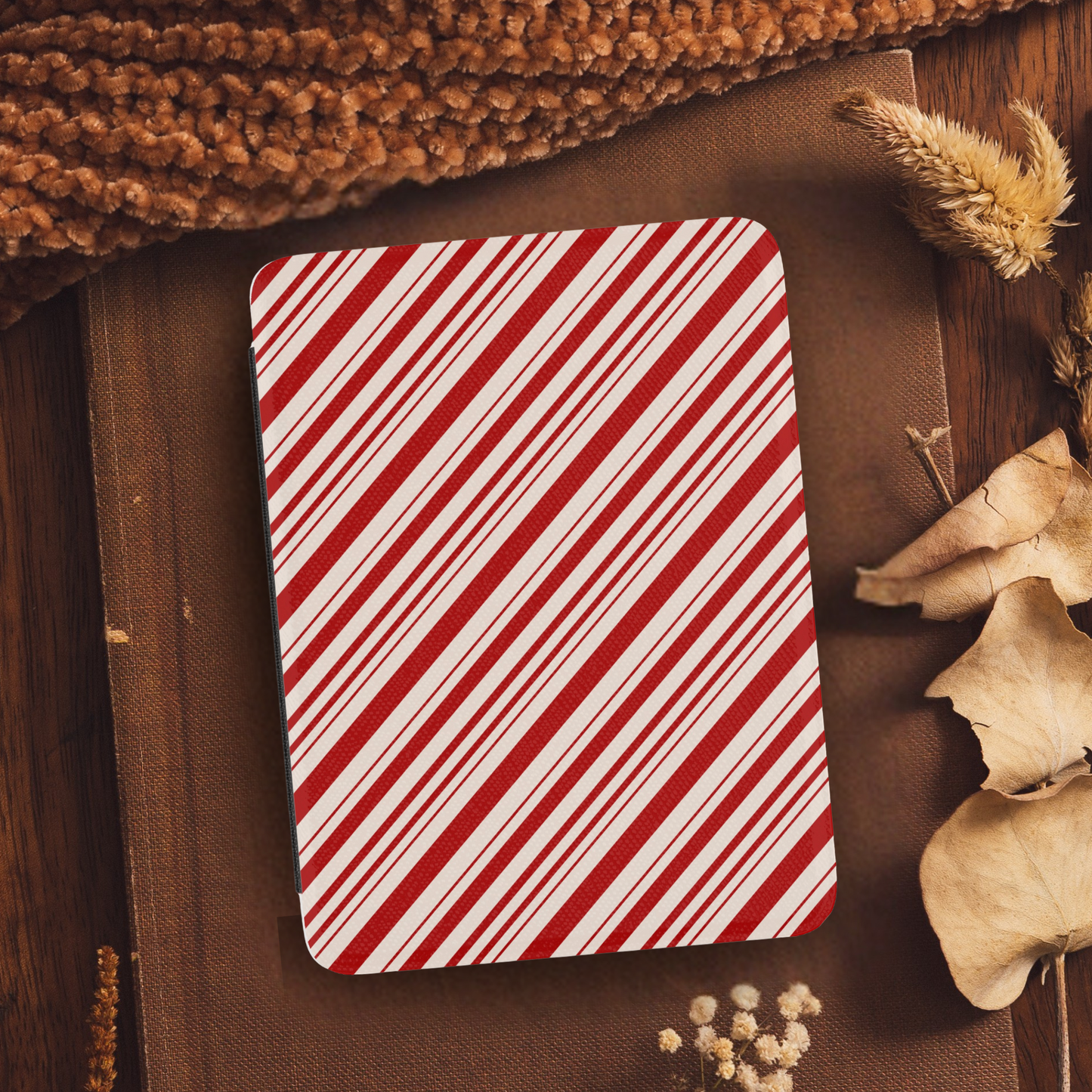 Candy Cane Leather Kindle Case with Hand Strap