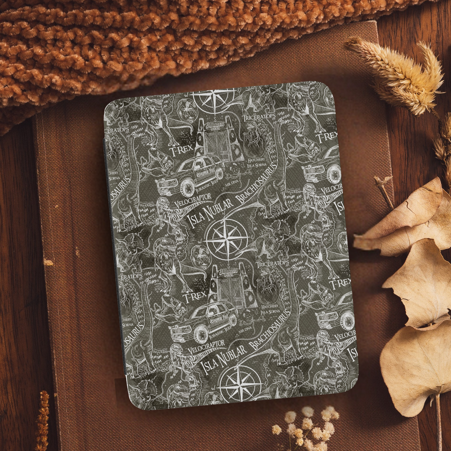 Jurassic Park Dino Map Leather Kindle Case with Hand Strap