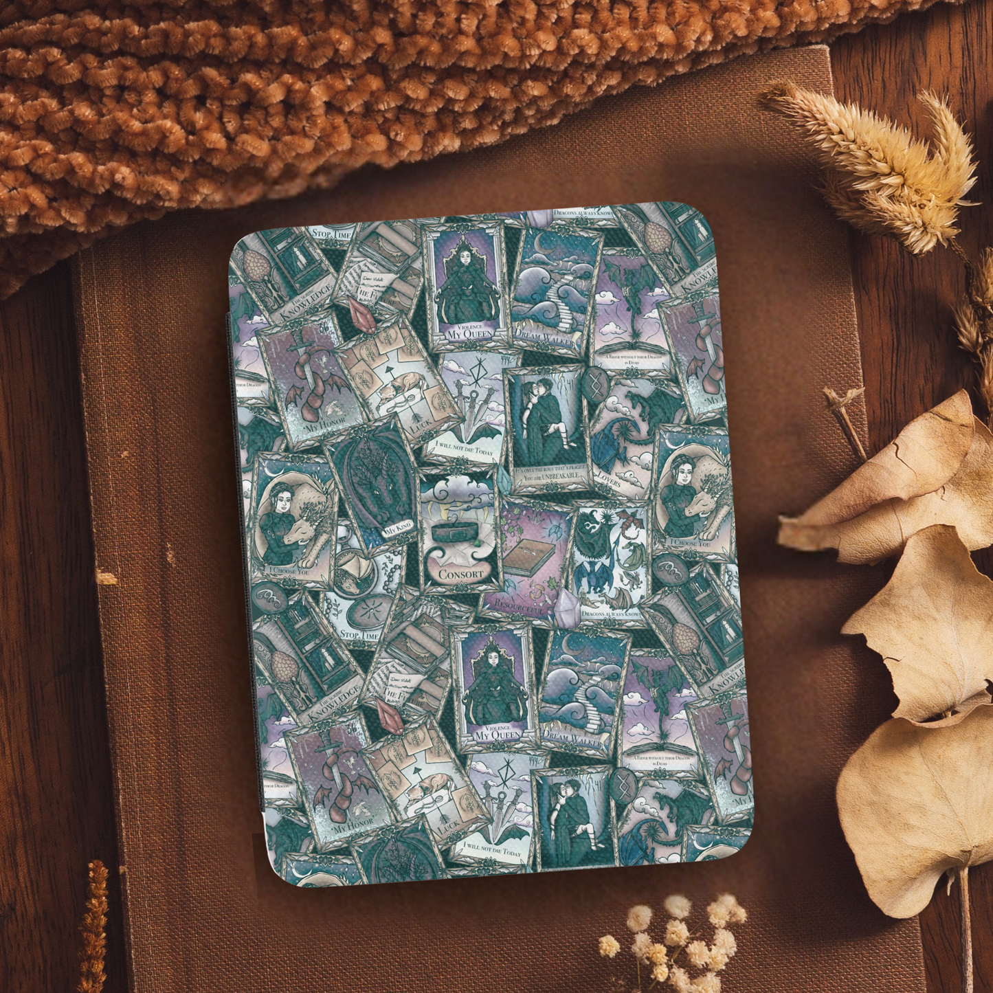 Fourth Wing Tarot Leather Kindle Case with Hand Strap