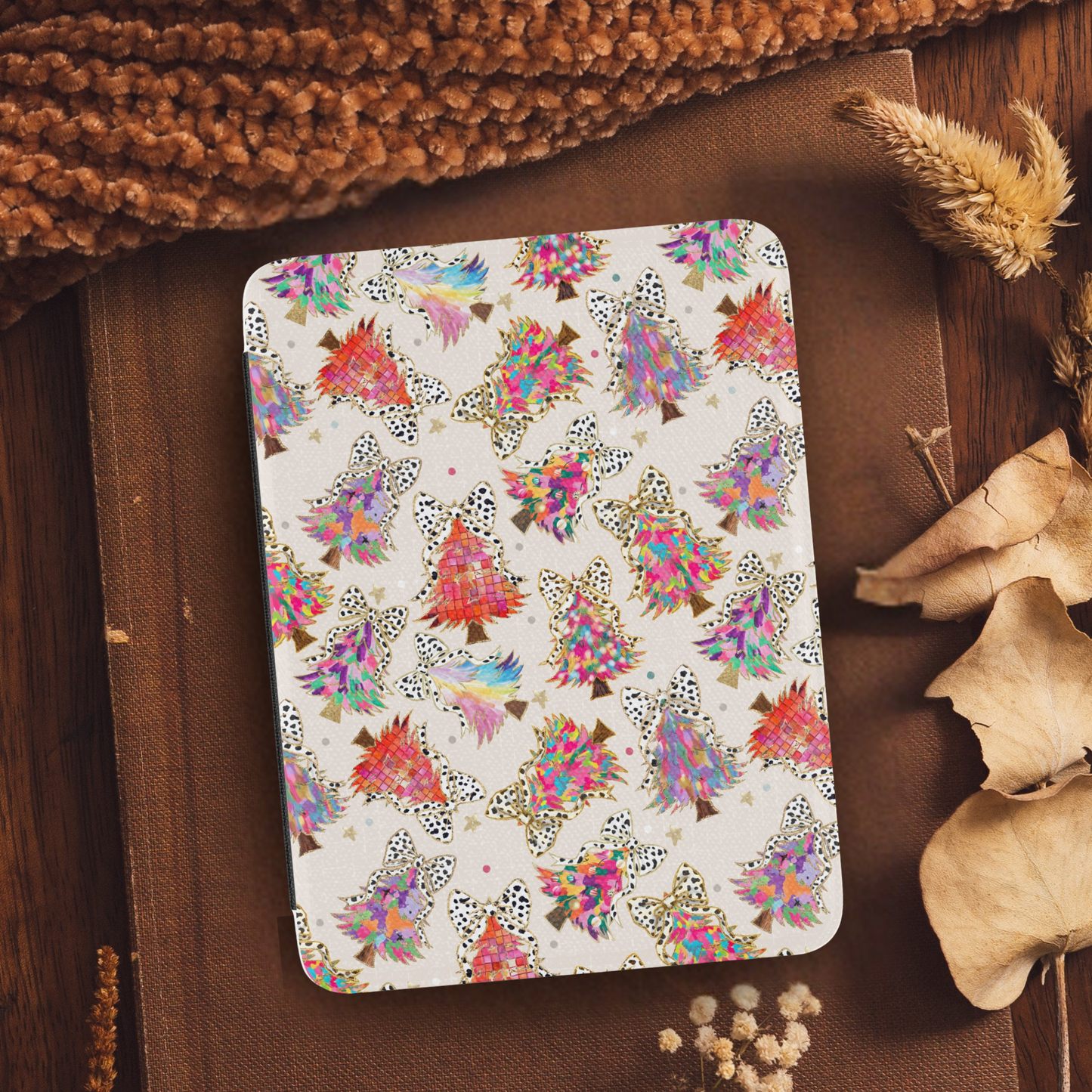 Bougie Christmas Trees Leather Kindle Case with Hand Strap