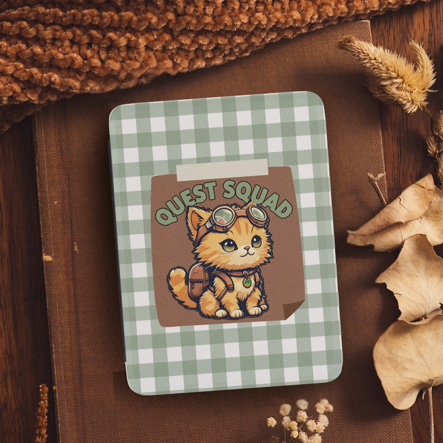 Fourth Wing Quest Squad Broccoli Leather Kindle Case with Hand Strap