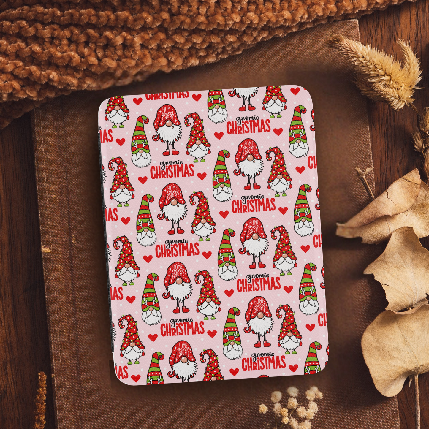 Coquette Christmas Gnome Leather Kindle Case with Hand Strap