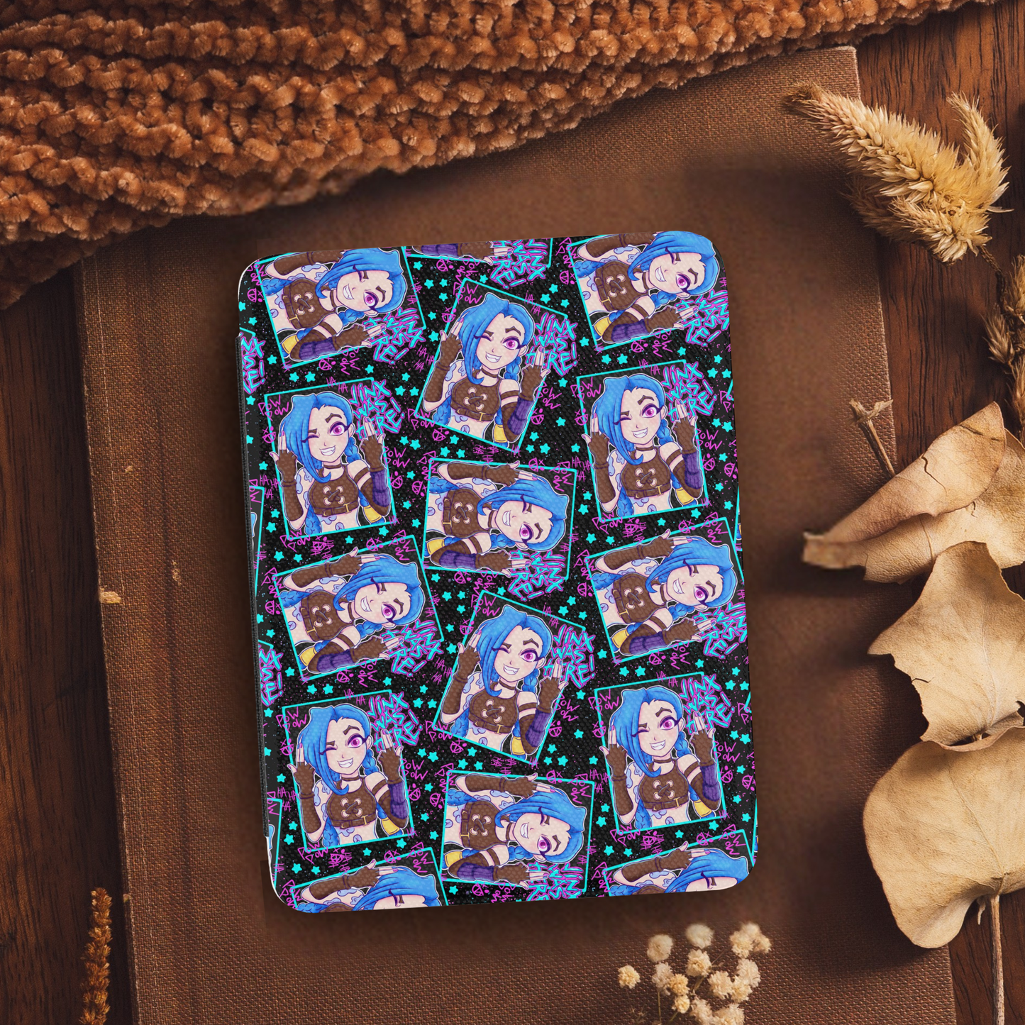 Arcane Jinx Cartoon Leather Kindle Case with Hand Strap