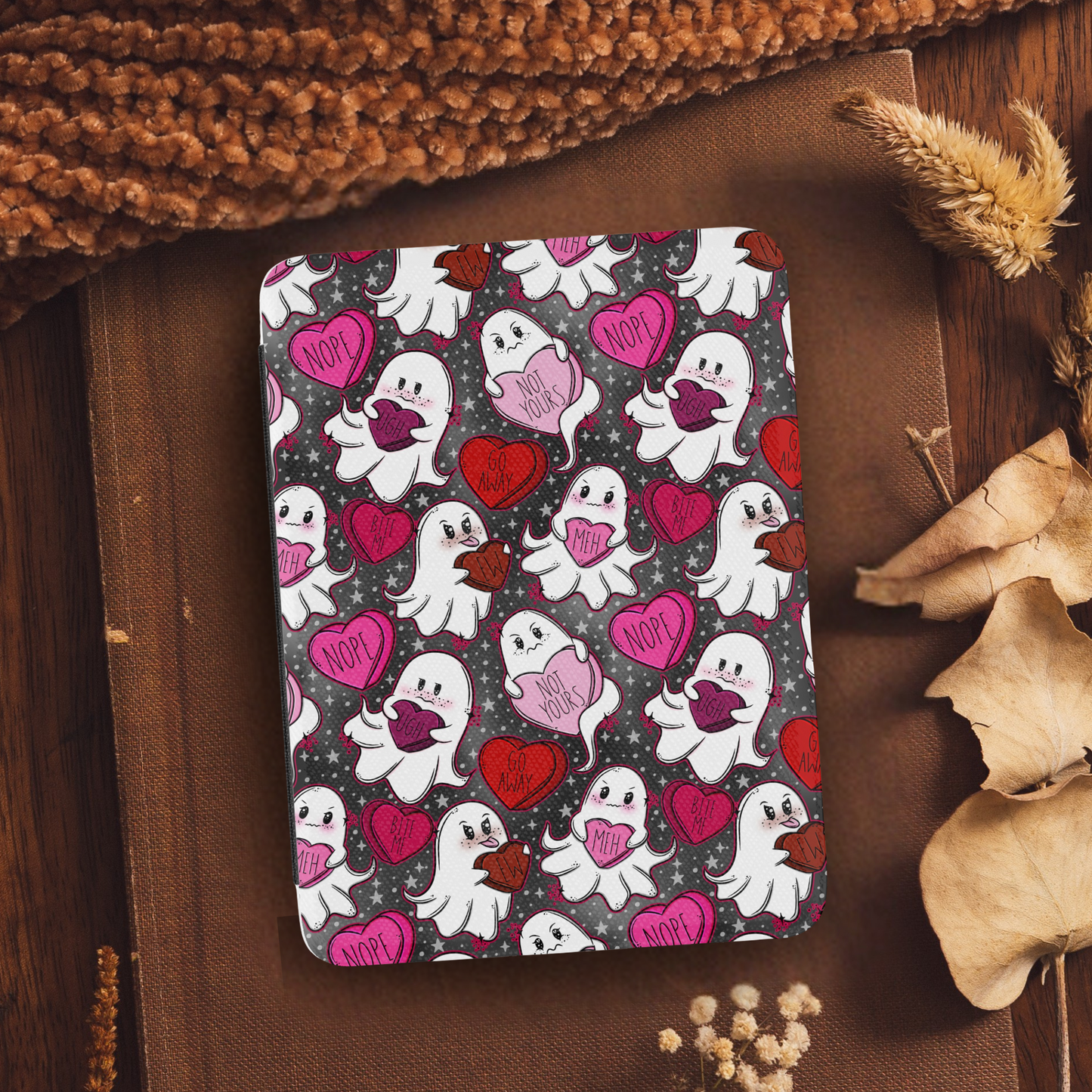 Valentine's Anti-Love Ghosts Leather Kindle Case with Hand Strap