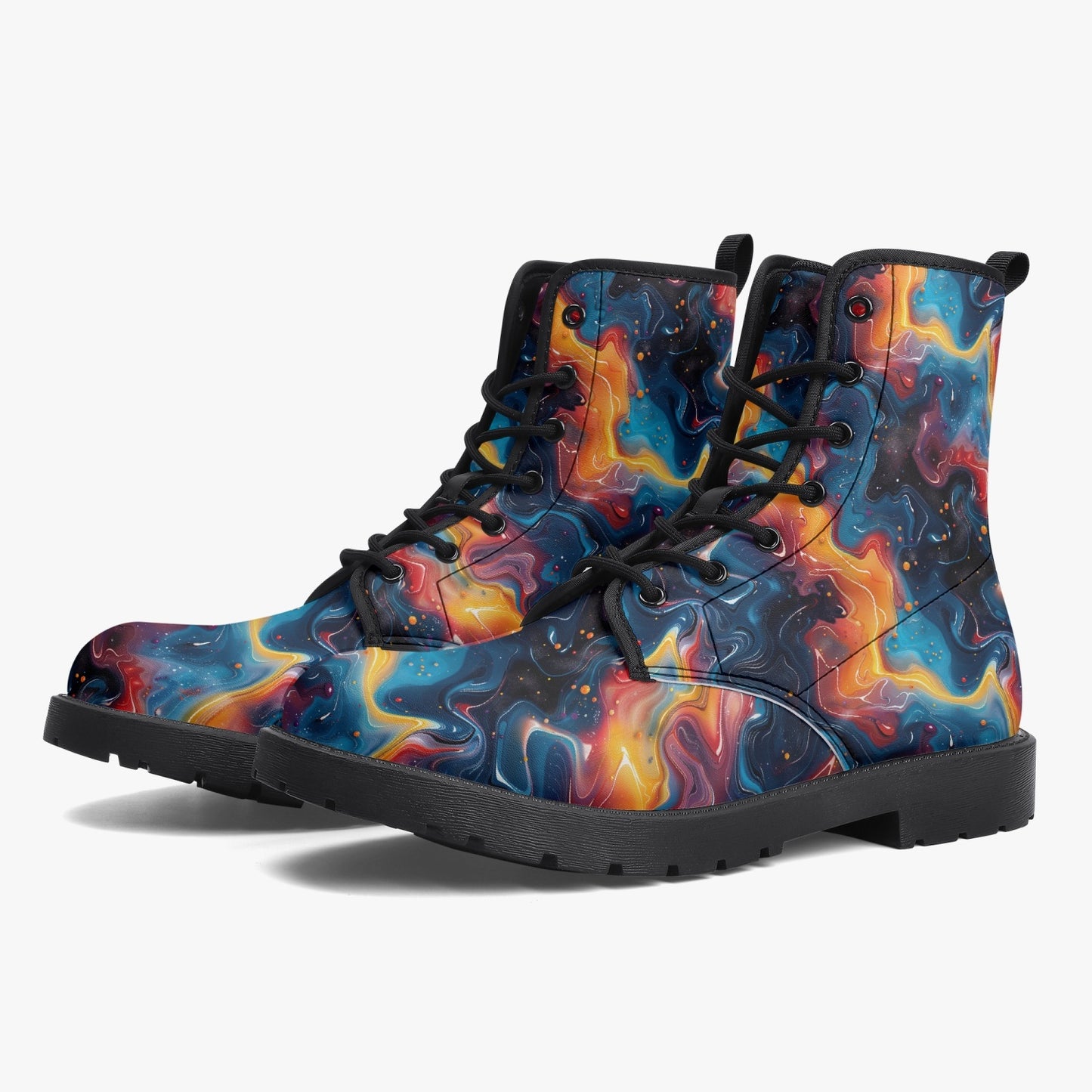 Celestial Color Burst Leather Combat Boots