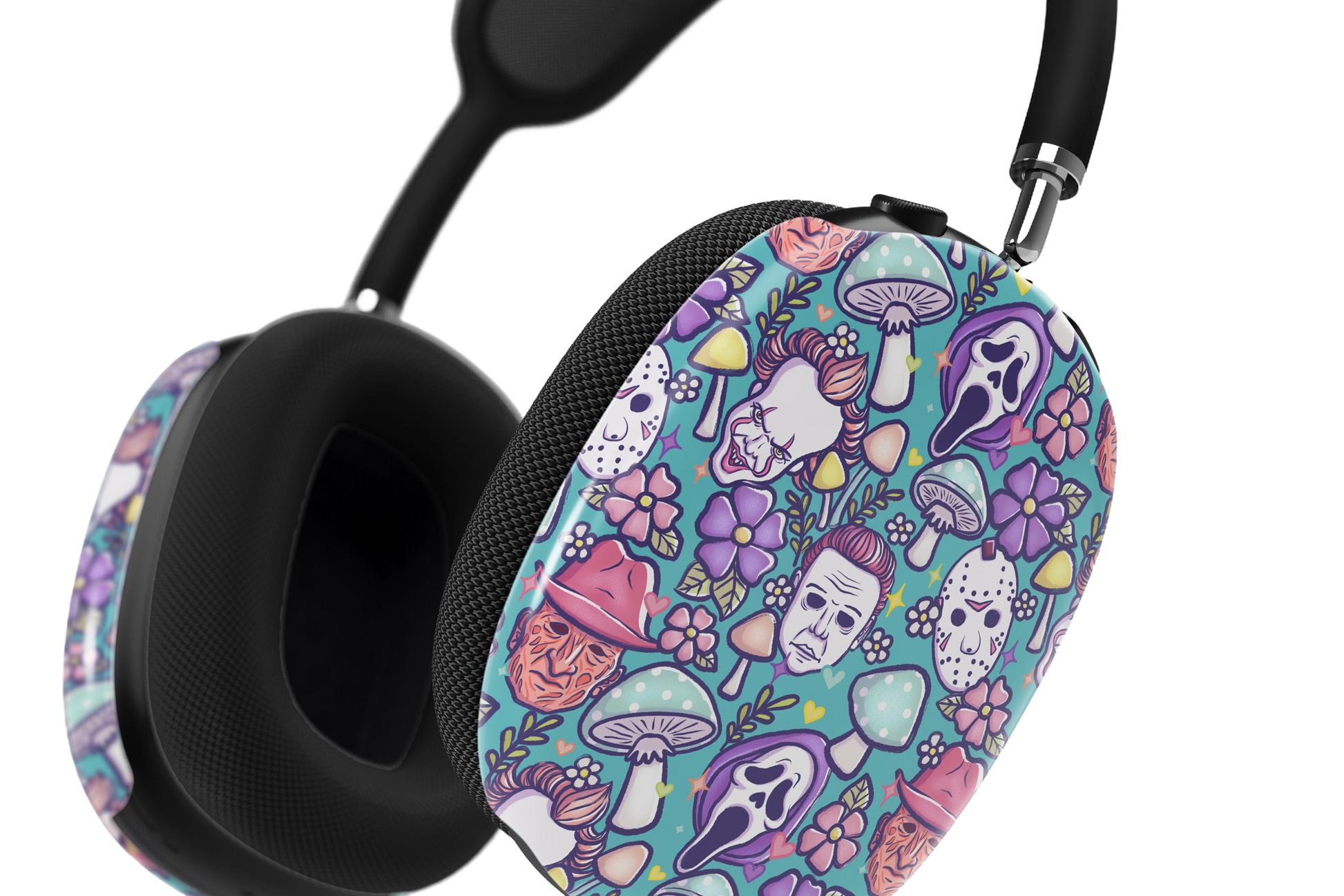 a pair of headphones with skulls and flowers on them
