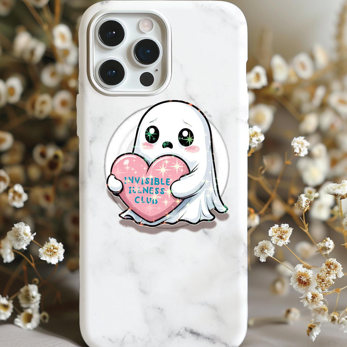 Invisible Illness Club Ghost Holographic MagSafe Kindle Phone Grip