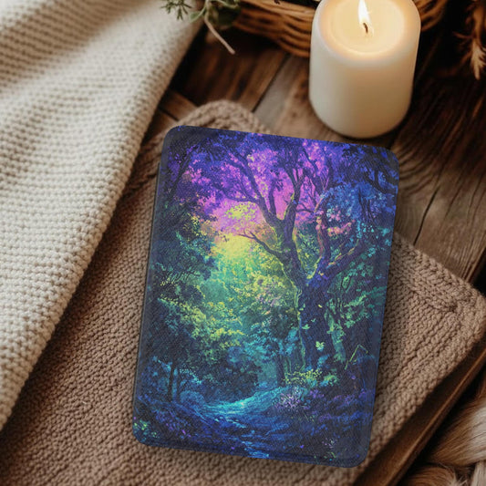 Colorful Magic Forest Leather Kindle Case with Hand Strap