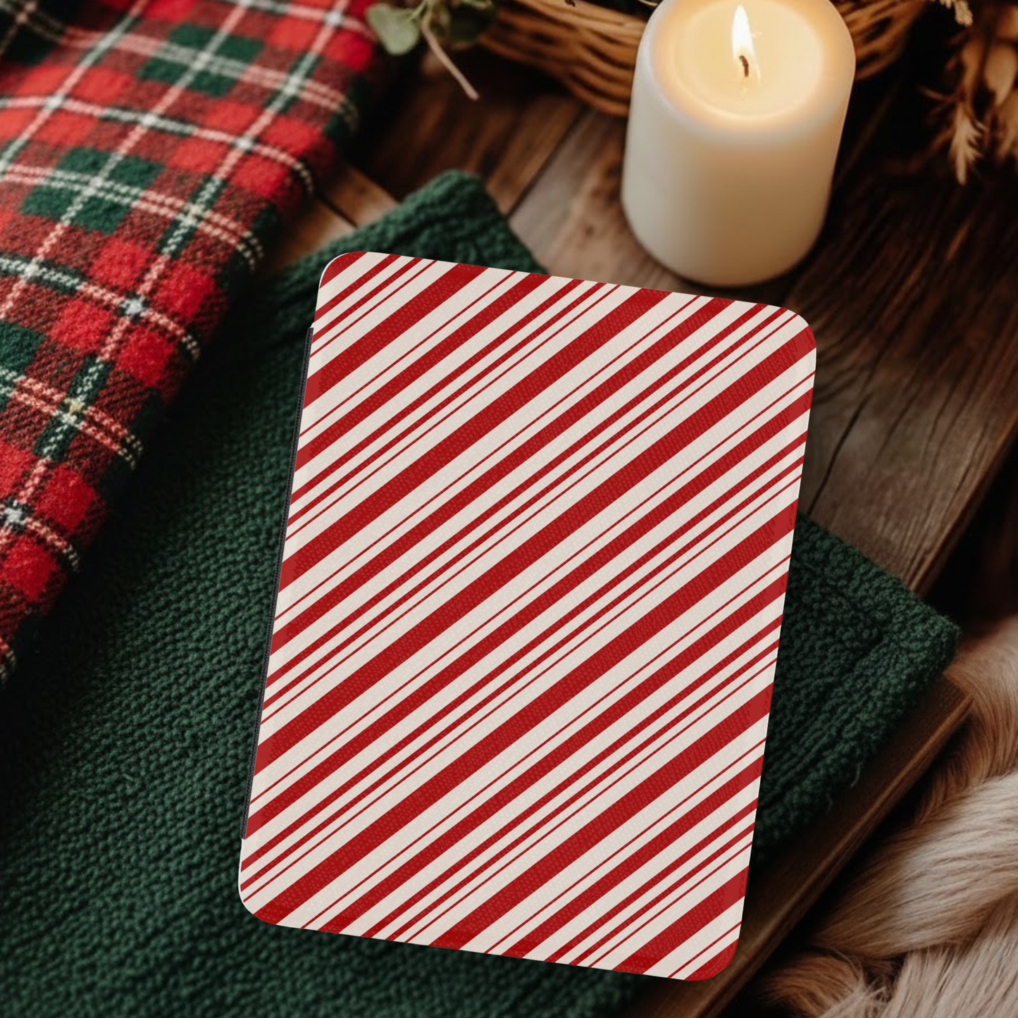 Candy Cane Leather Kindle Case with Hand Strap