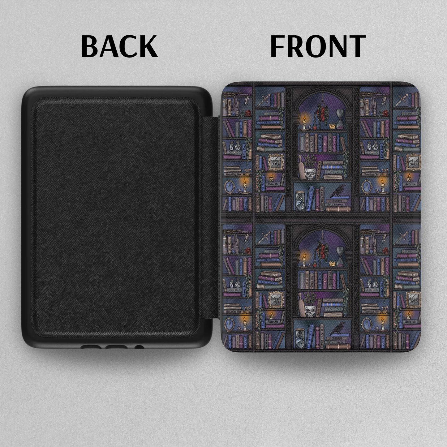 Dark Romance Reader Book Shelf Leather Kindle Case with Hand Strap