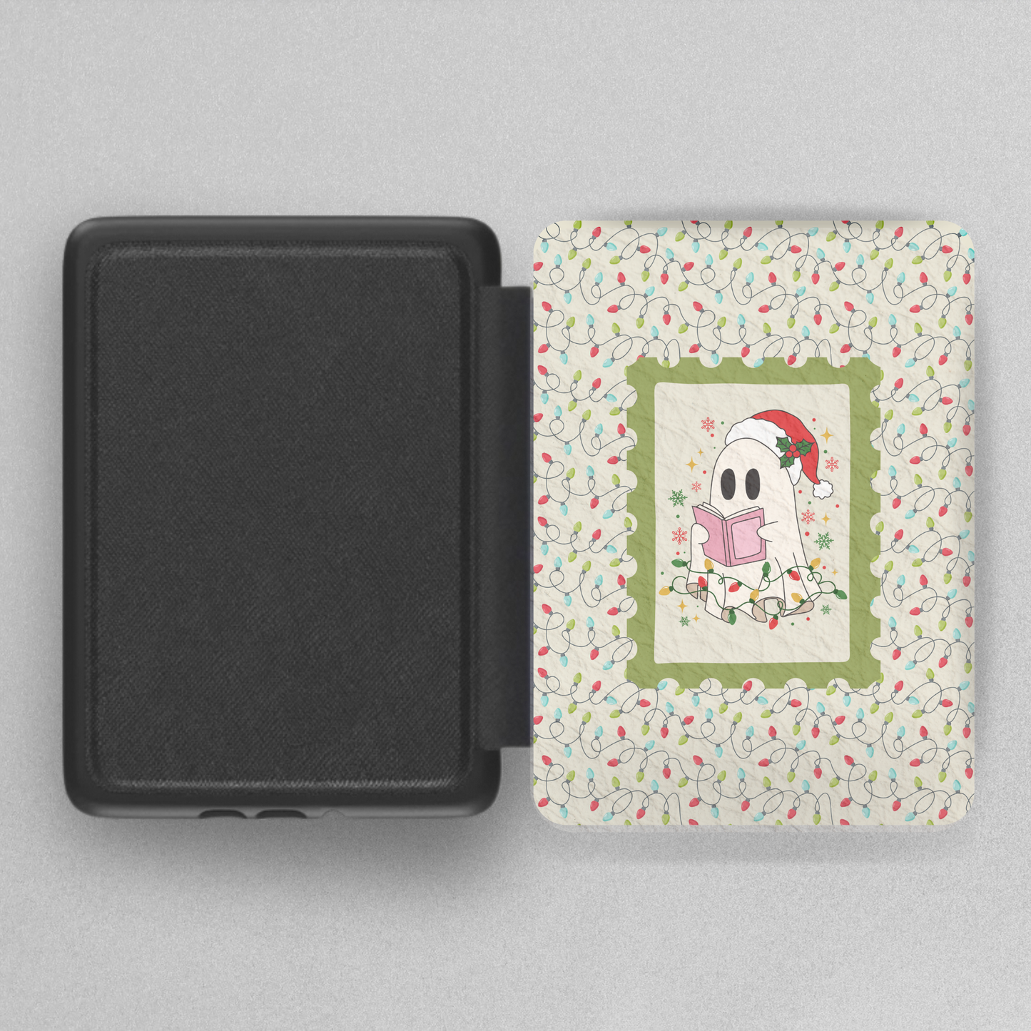Christmas Light Ghost Leather Kindle Case with Hand Strap