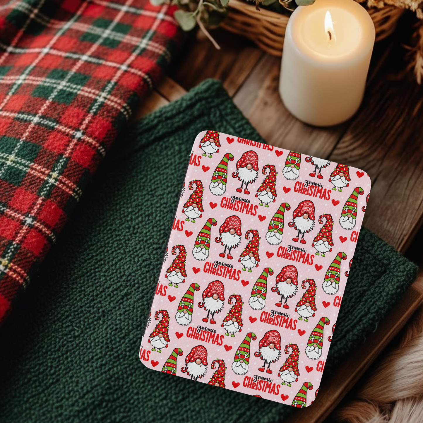 Coquette Christmas Gnome Leather Kindle Case with Hand Strap