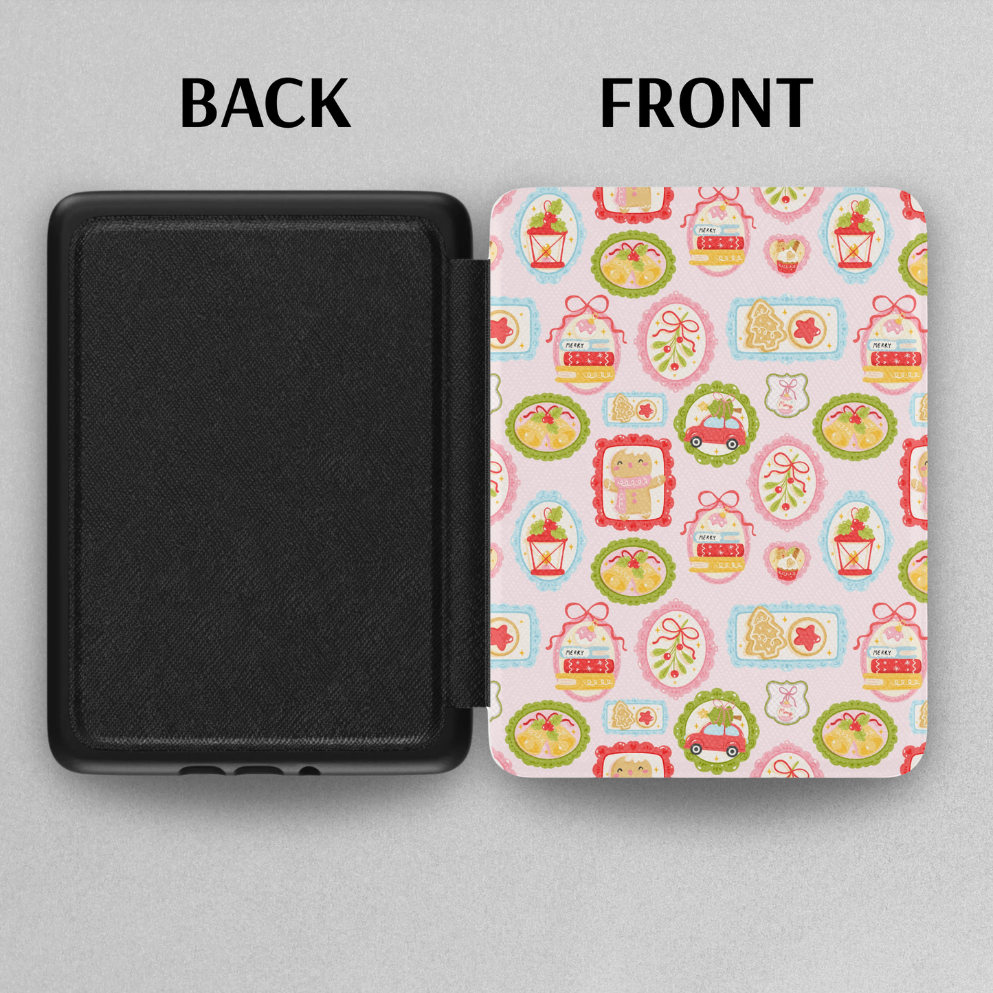 Coquette Christmas Frames Leather Kindle Case with Hand Strap