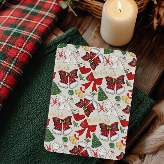 Coquette Christmas Santa Bows Leather Kindle Case with Hand Strap