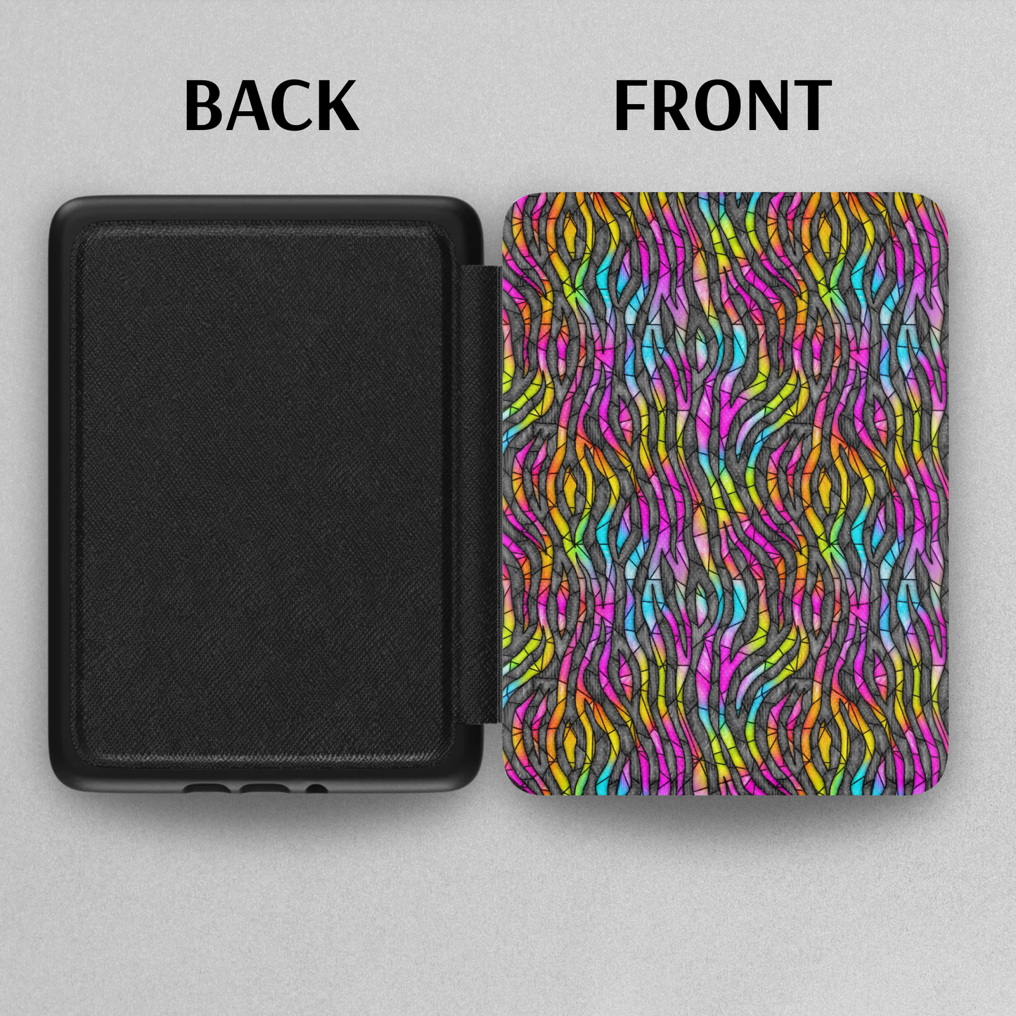 Lisa Frank Stained Glass Stripes Leather Kindle Case with Hand Strap