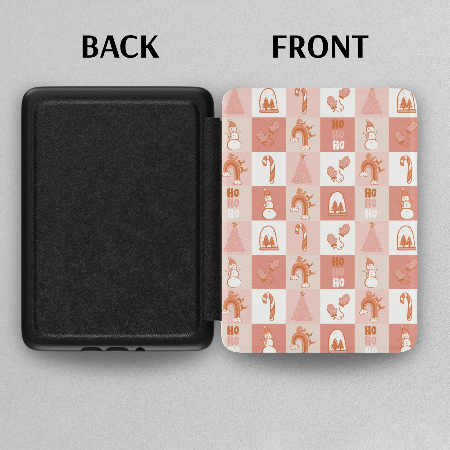 Pink Christmas Leather Kindle Case with Hand Strap