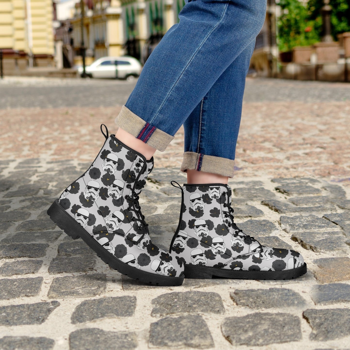 Storm Trooper Floral Leather Combat Boots