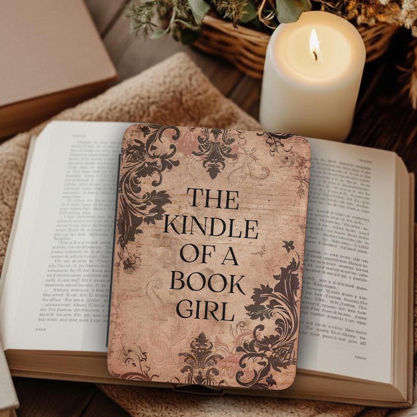 Vintage Kindle of a Book Girl Showgirl Leather Kindle Case with Hand Strap