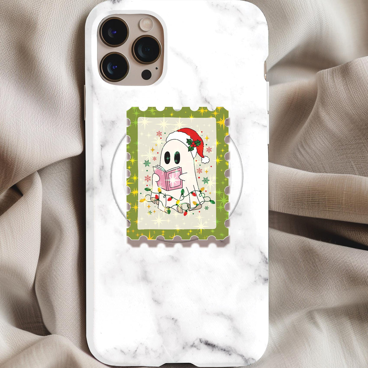 Santa Ghost Reader Stamp Holographic MagSafe Kindle Phone Grip