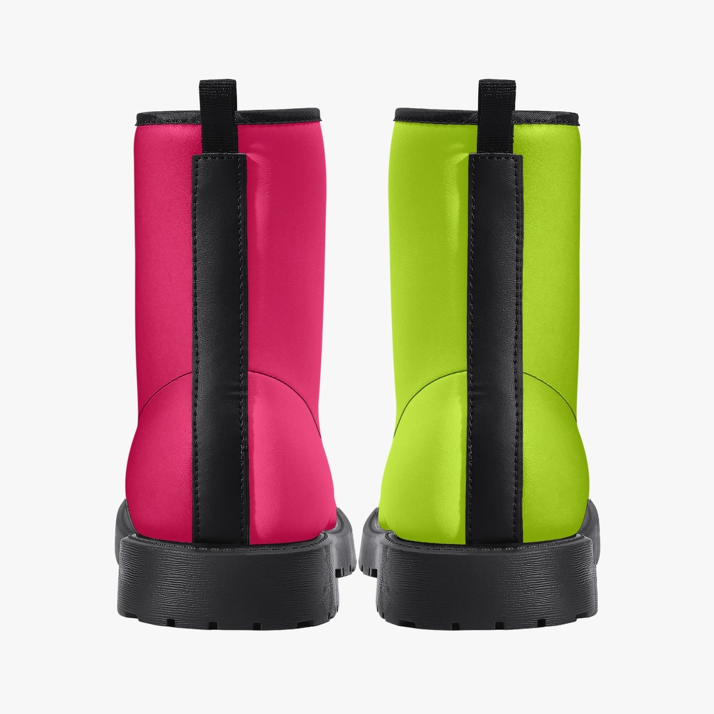 Neon Pink and Green Leather Combat Boots