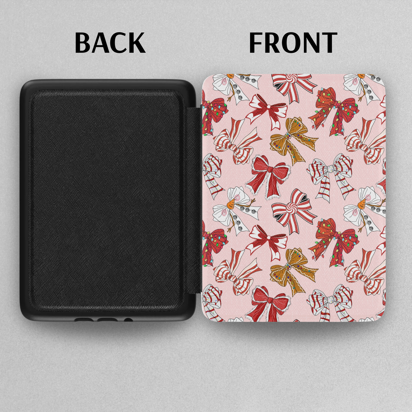 Coquette Christmas Cookie Bows Leather Kindle Case with Hand Strap