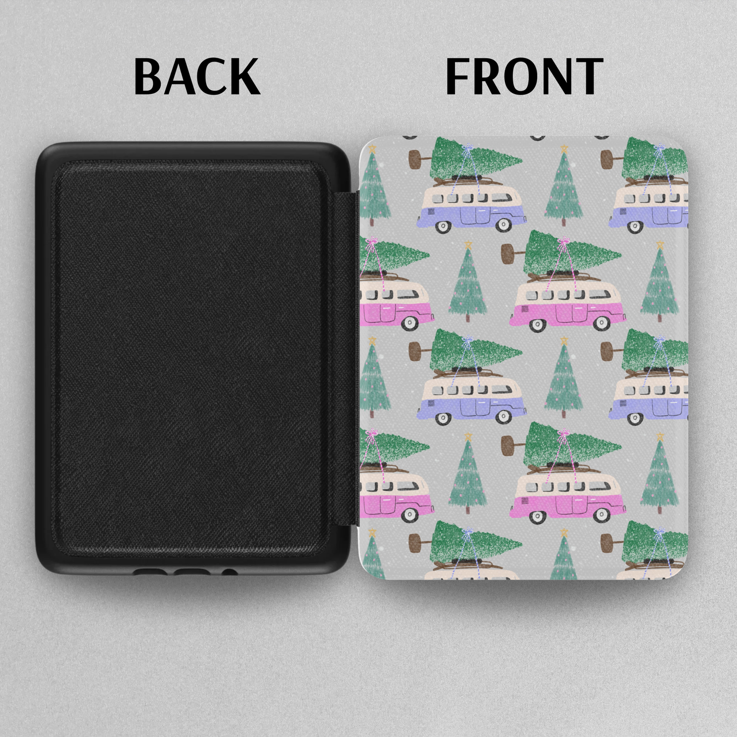 Christmas Tree Shopping Pattern Leather Kindle Case with Hand Strap
