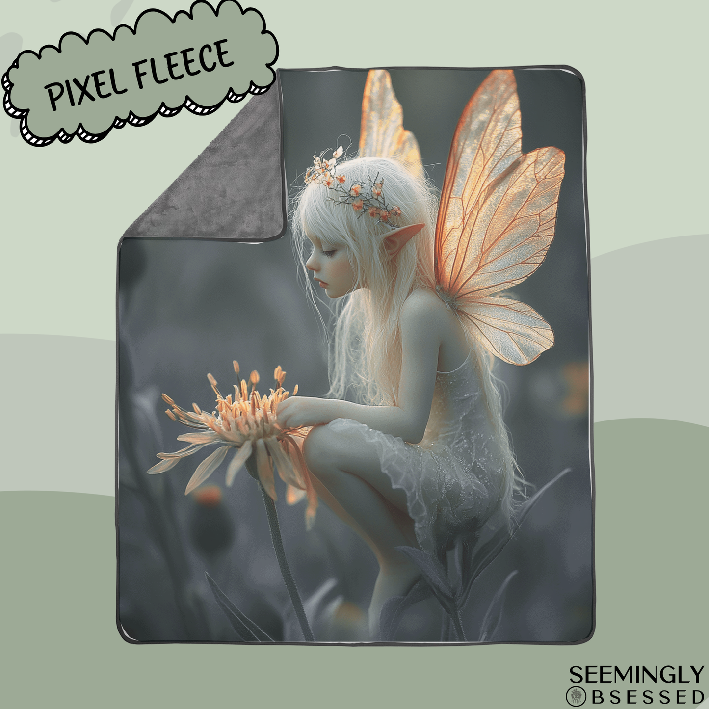 Fantasy Fairy Sitting In A Flower Woven & Sherpa Fleece Blankets