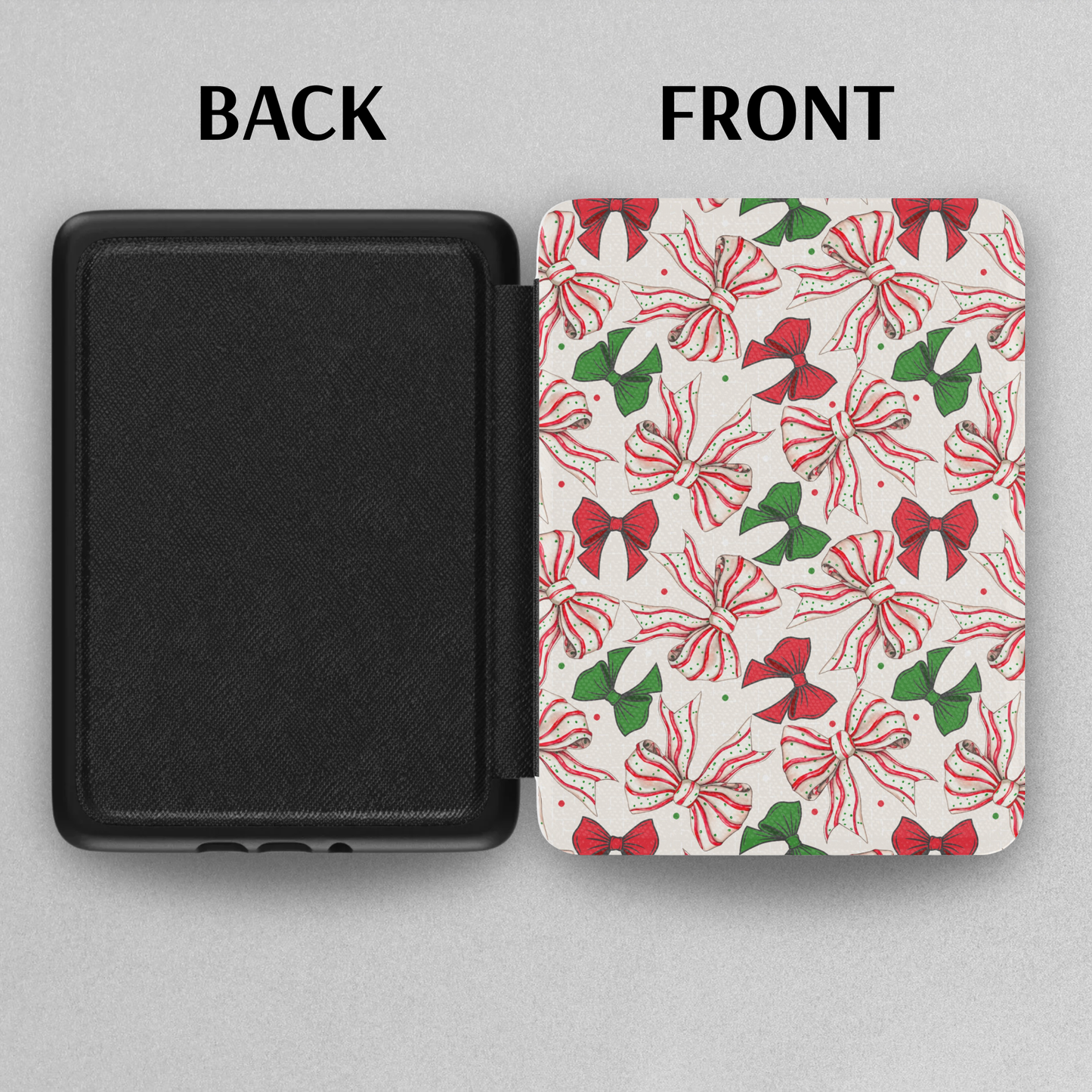 Coquette Christmas Cake Bows Leather Kindle Case with Hand Strap