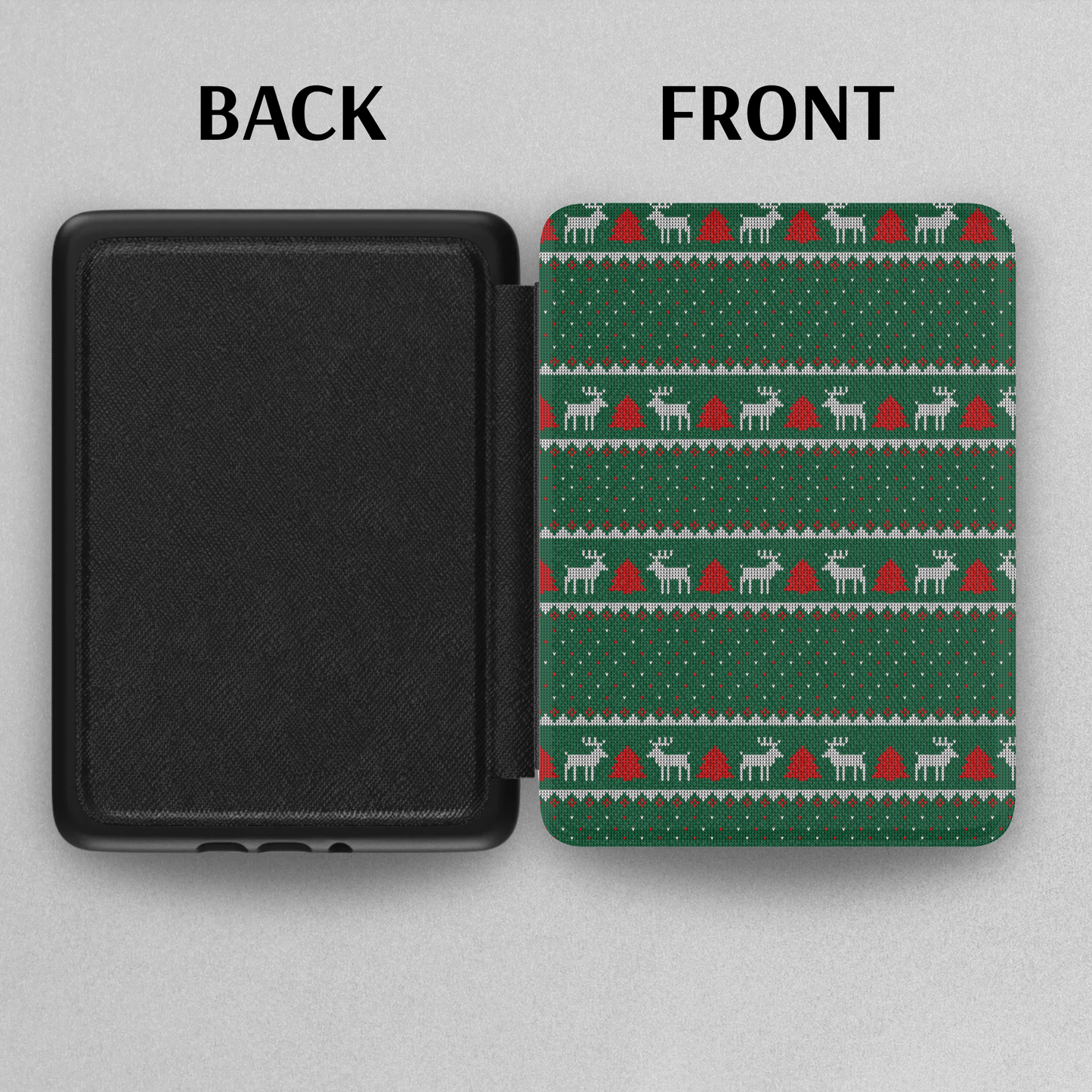 Reindeer Ugly Christmas Sweater Pattern Leather Kindle Case with Hand Strap