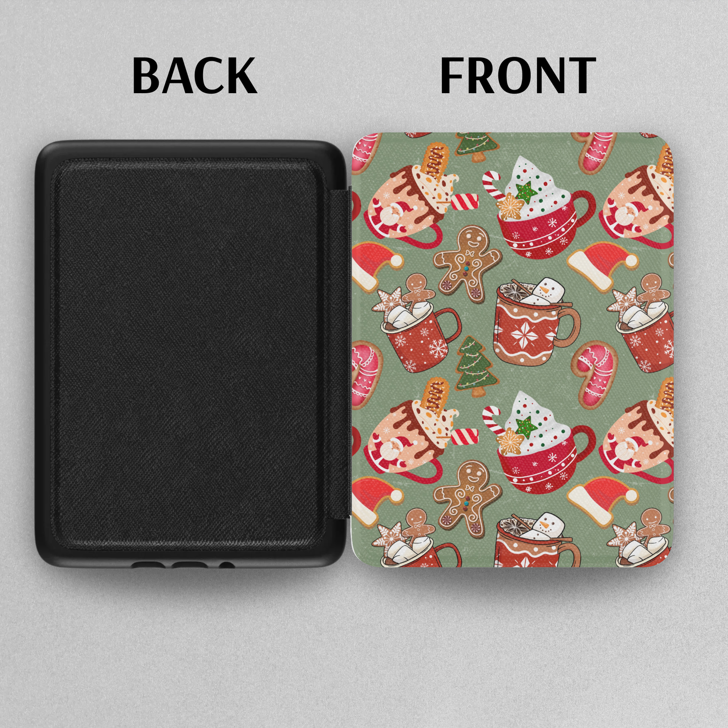 Cozy Christmas Hot Cocoa Leather Kindle Case with Hand Strap