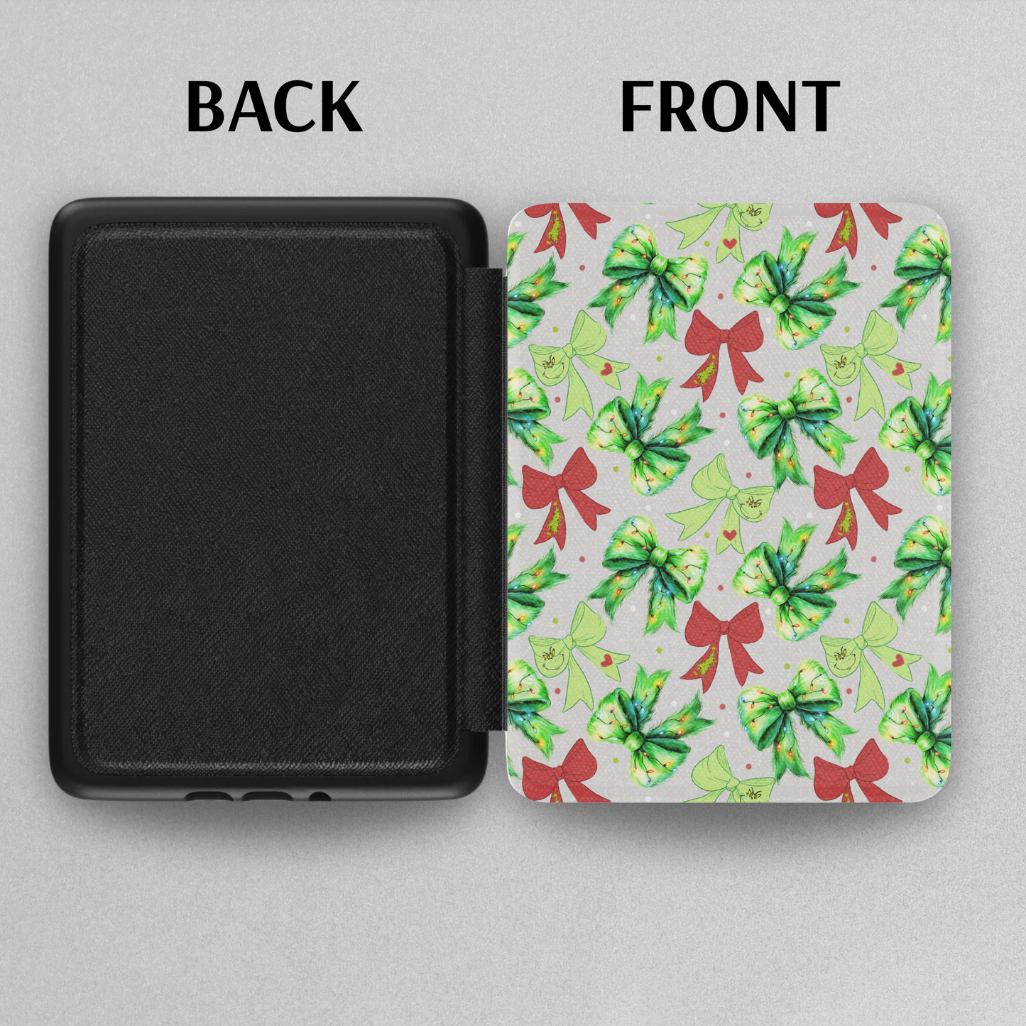 Coquette Christmas Grinch Bows Leather Kindle Case with Hand Strap