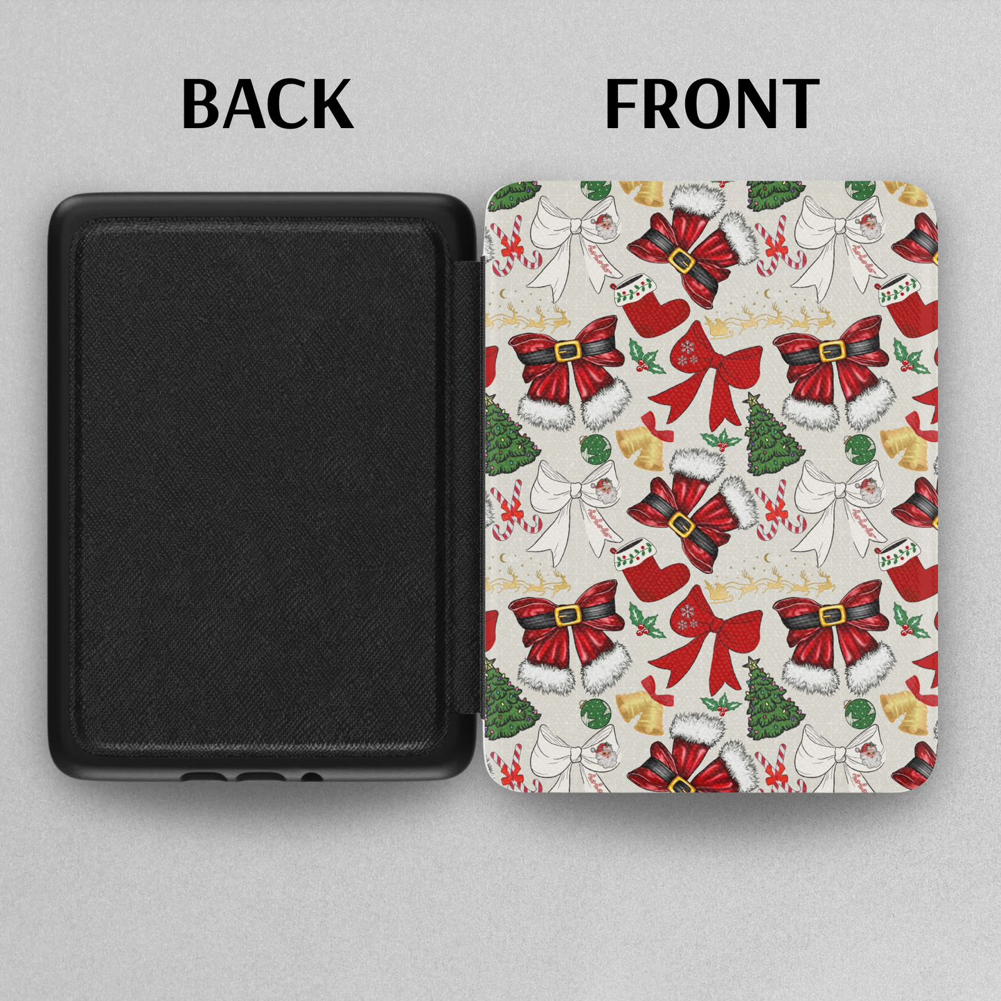 Coquette Christmas Santa Bows Leather Kindle Case with Hand Strap