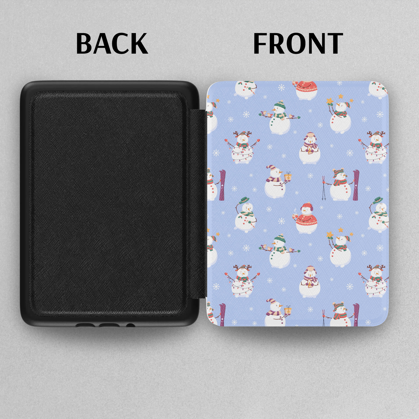 Skiing Snowmen Leather Kindle Case with Hand Strap